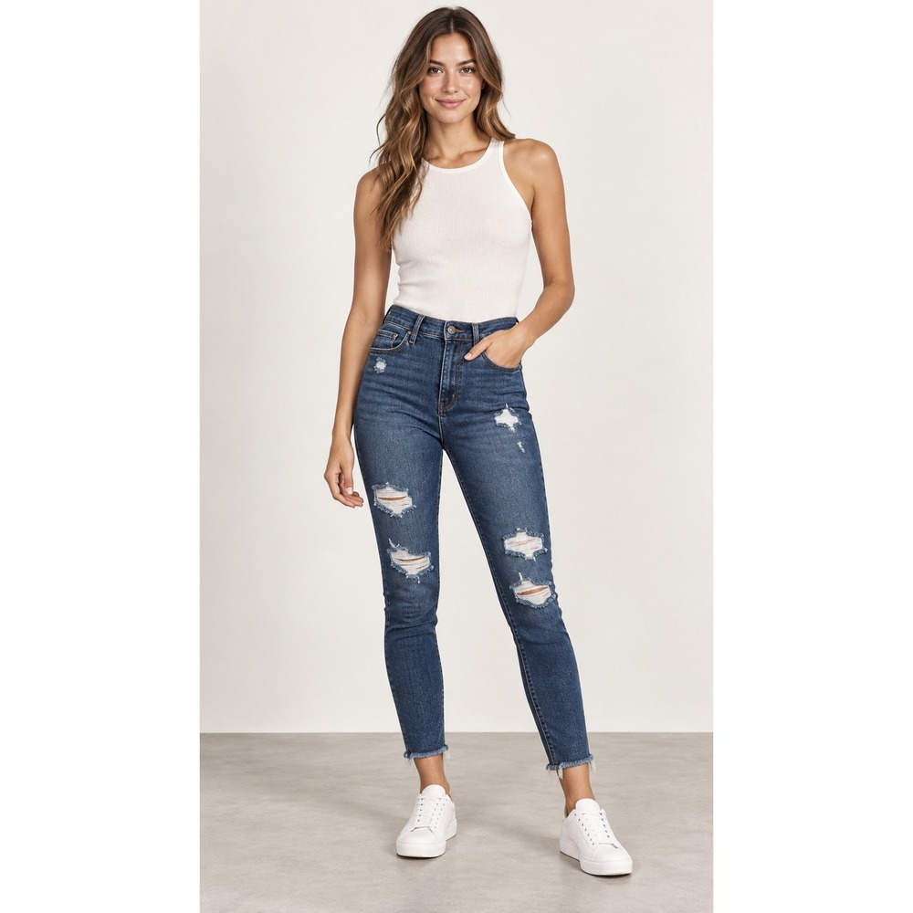 Abercrombie Fitch Simone High Rise Ankle Jeans Womens 27 4R Distressed Blue